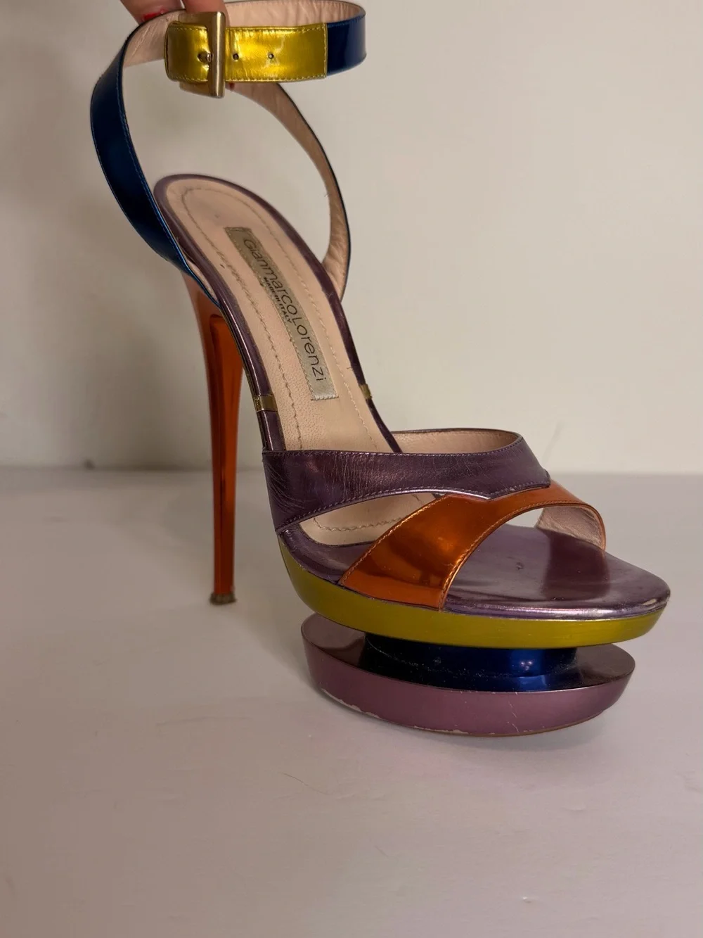 Gianmarco Lorenzi Metallic Multi-Color Platform Stiletto Sandal